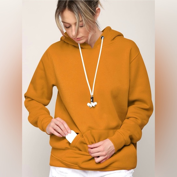 Active Casual Hoodie Long Sleeve Comfortable Lightweight Sweatshirt -mustard - Picture 2 of 6